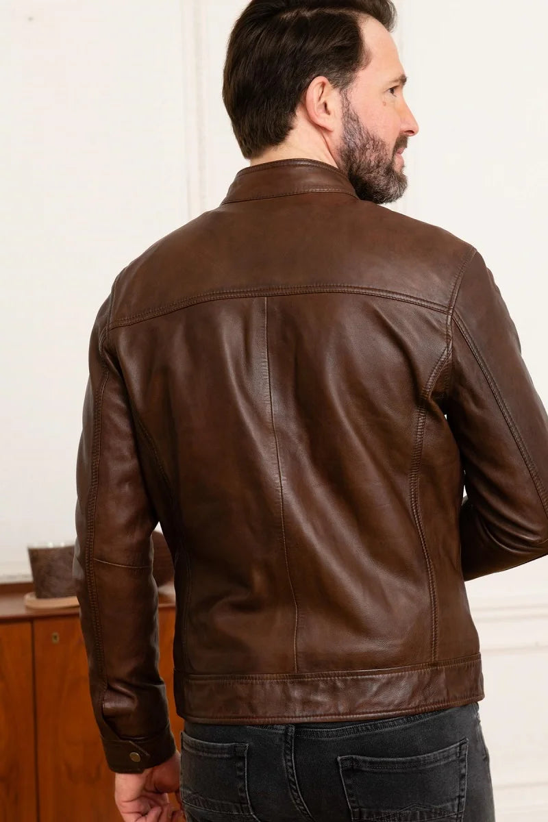 Fury Men Brown Leather Jacket - Taushif #