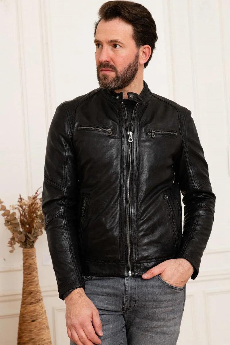 Onyx Men Black Leather Jacket - Taushif #