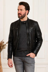 Onyx Men Black Leather Jacket - Taushif #