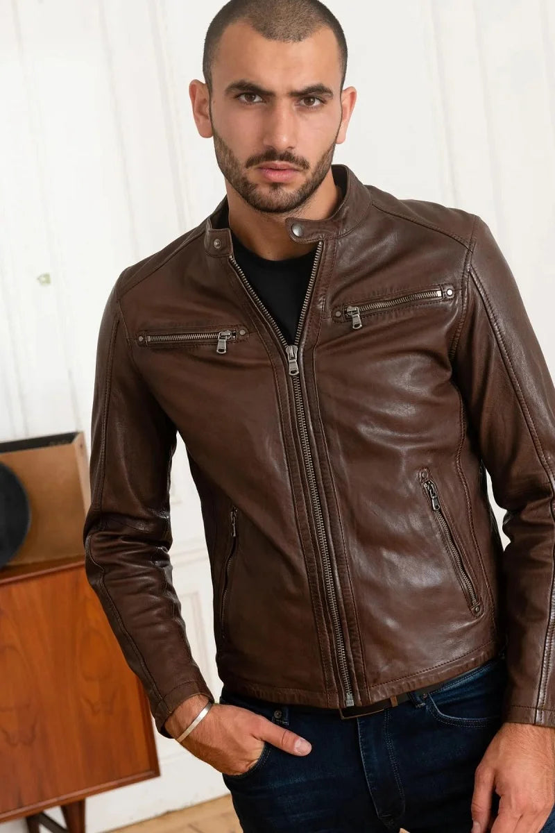 Raven Men Brown Leather Jacket - Taushif #