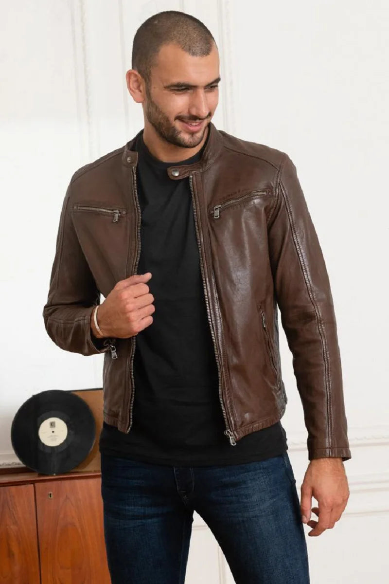 Raven Men Brown Leather Jacket - Taushif #