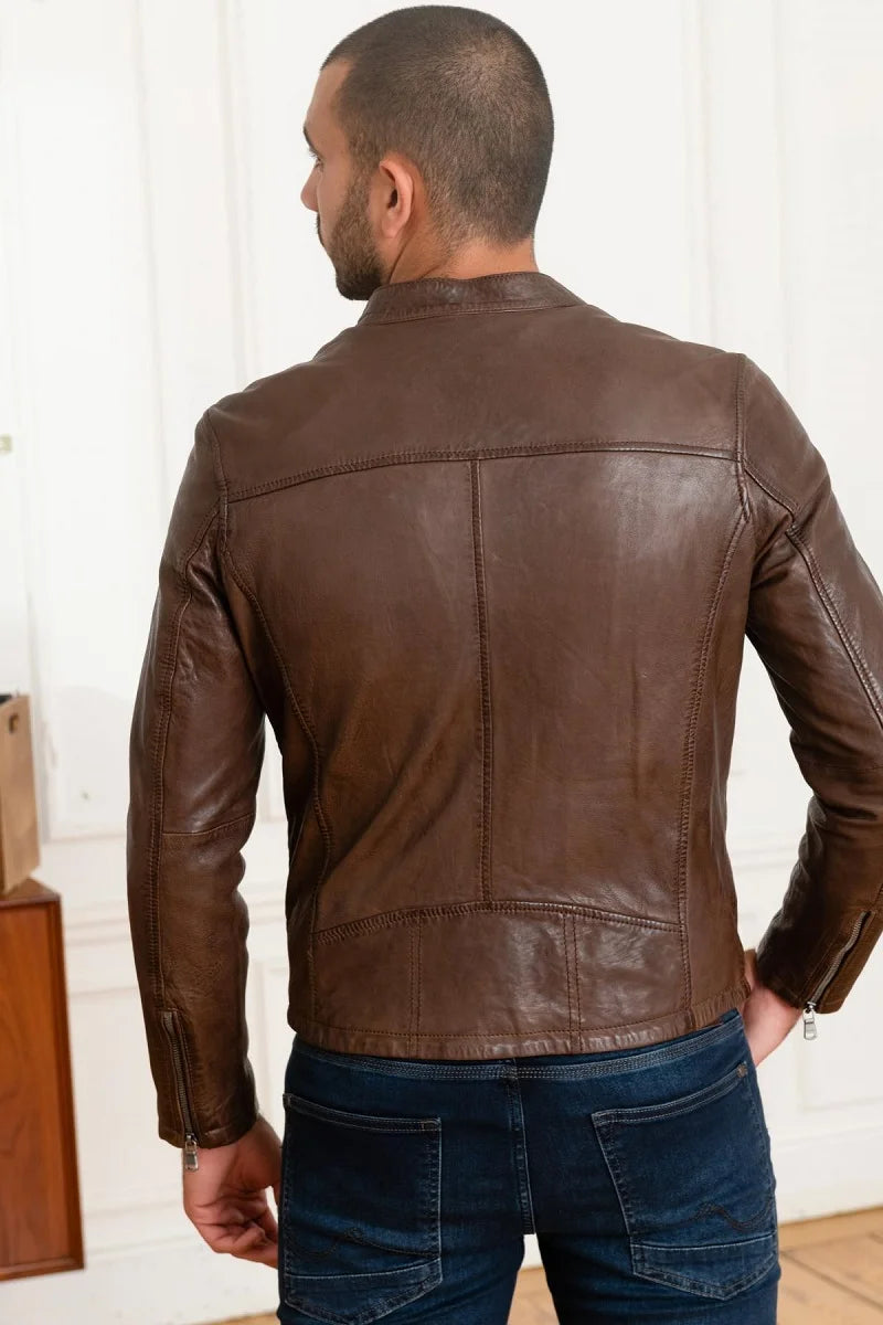 Raven Men Brown Leather Jacket - Taushif #