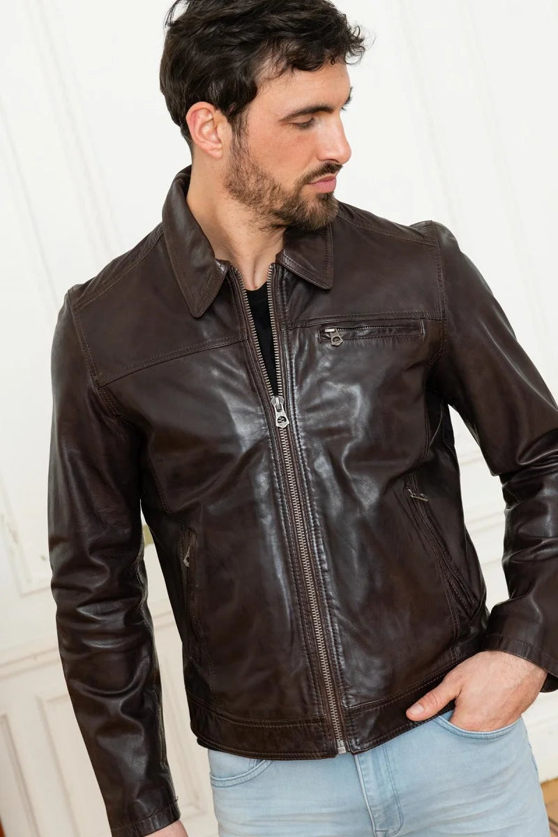 Striker Men Brown Leather Jacket - Taushif #