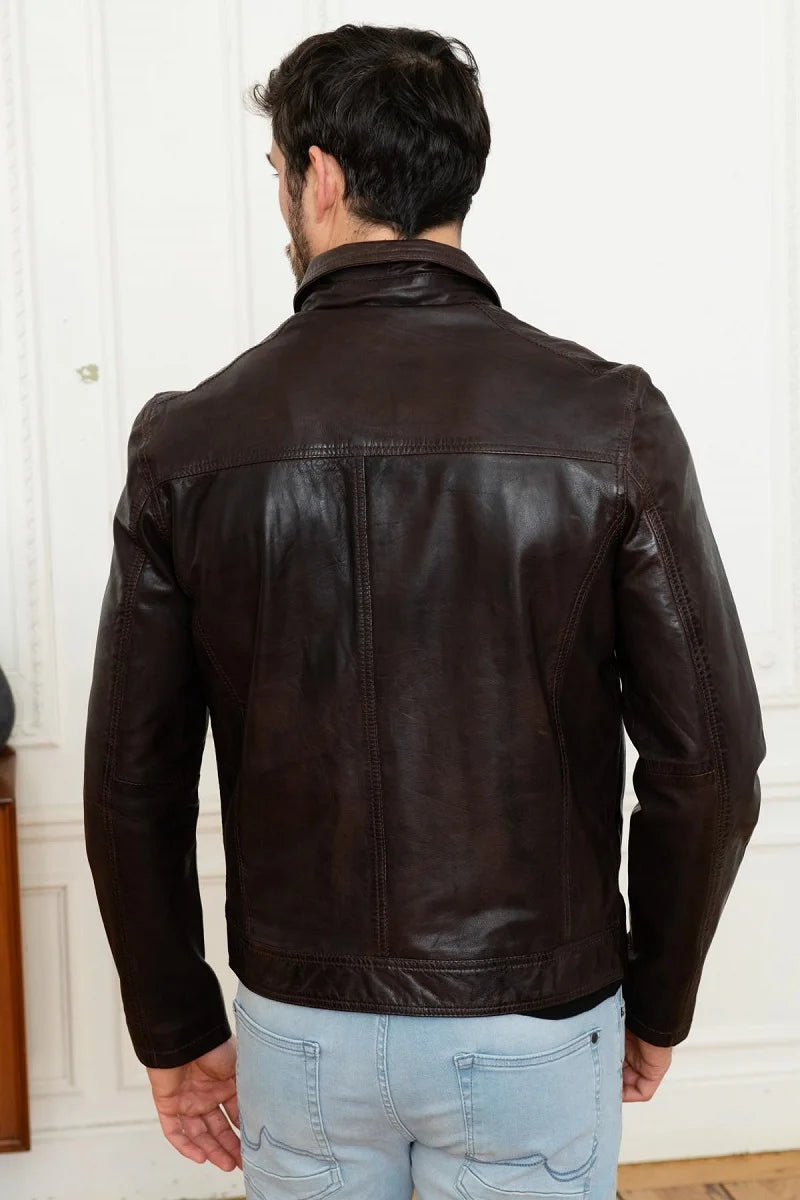 Striker Men Brown Leather Jacket - Taushif #