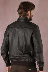 Knight Men Black Leather Bomber Jacket - Taushif #