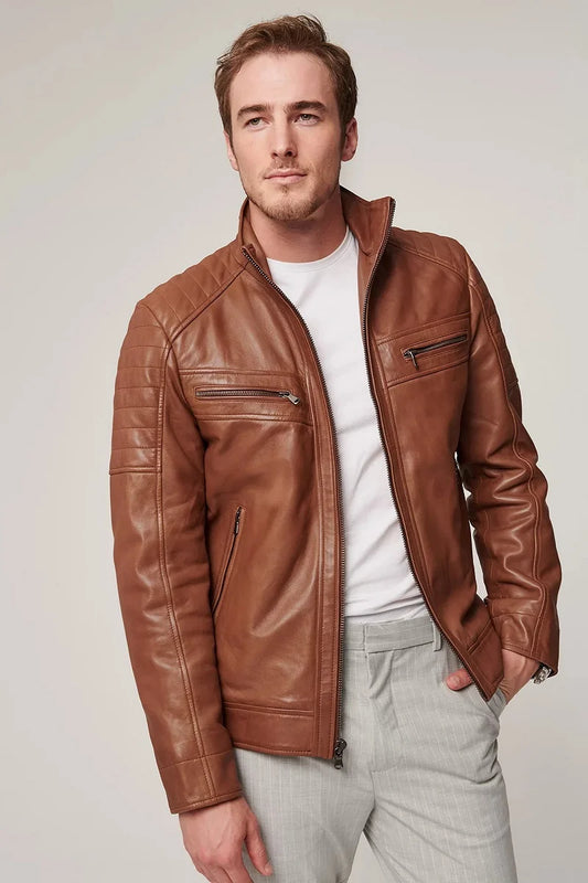 Obsidian Men Tan Leather Jacket - Taushif #