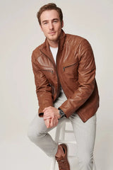 Obsidian Men Tan Leather Jacket - Taushif #