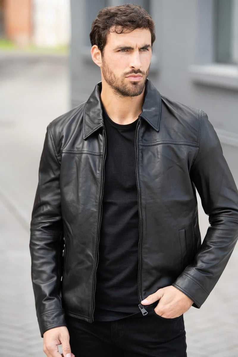 Torque Men Black Leather Jacket - Taushif #