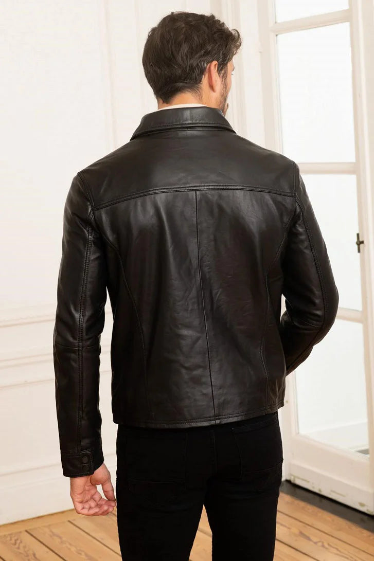 Torque Men Black Leather Jacket - Taushif #