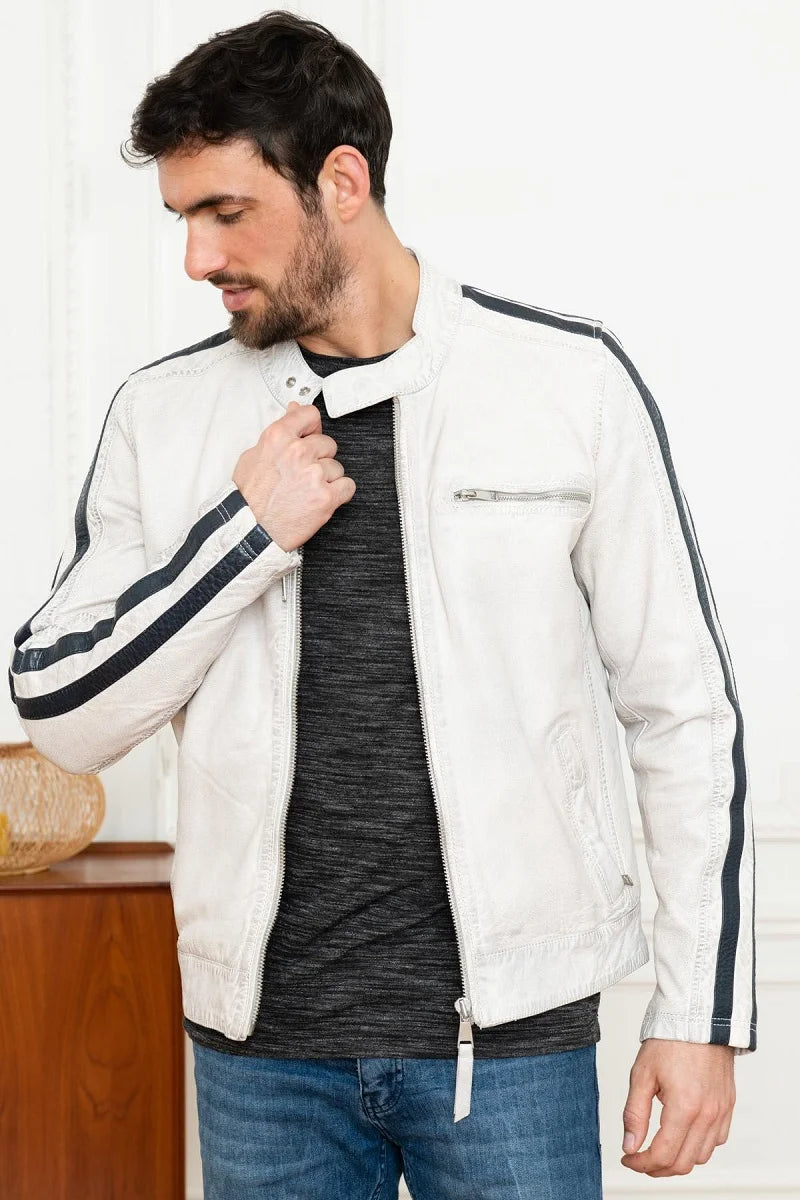 Jetstream Men White Leather Jacket - Taushif #