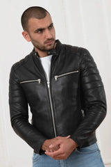 Chrome Men Black Leather Jacket - Taushif #