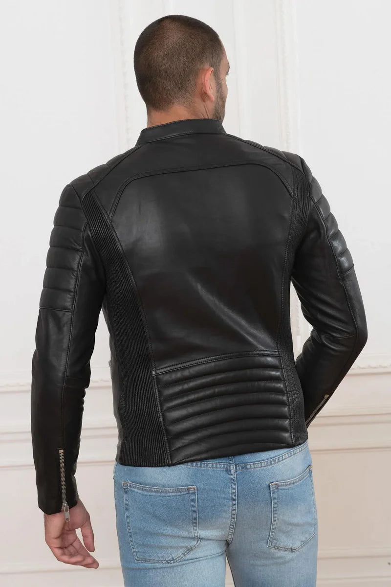 Chrome Men Black Leather Jacket - Taushif #