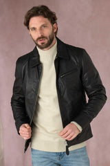 Classic Men Black Leather Jacket - Taushif #