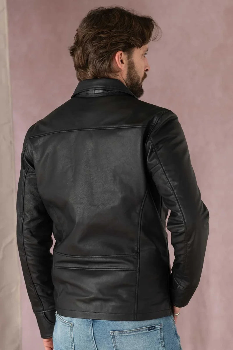 Classic Men Black Leather Jacket - Taushif #