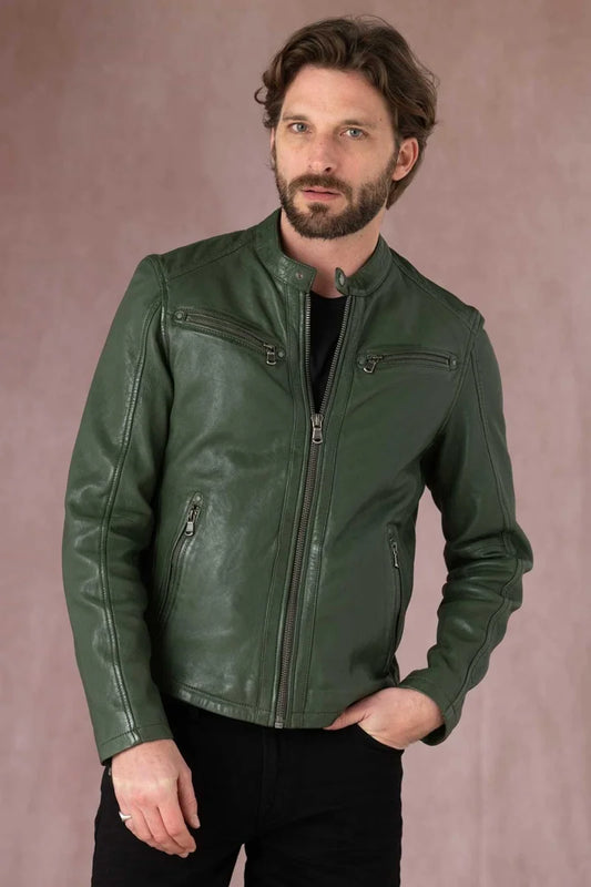 Raven Men Green Leather Jacket - Taushif #