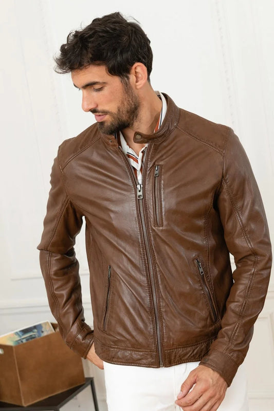 Rogue Men Brown Leather Jacket - Taushif #