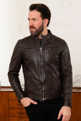 Onyx Men Brown Leather Jacket Taushif