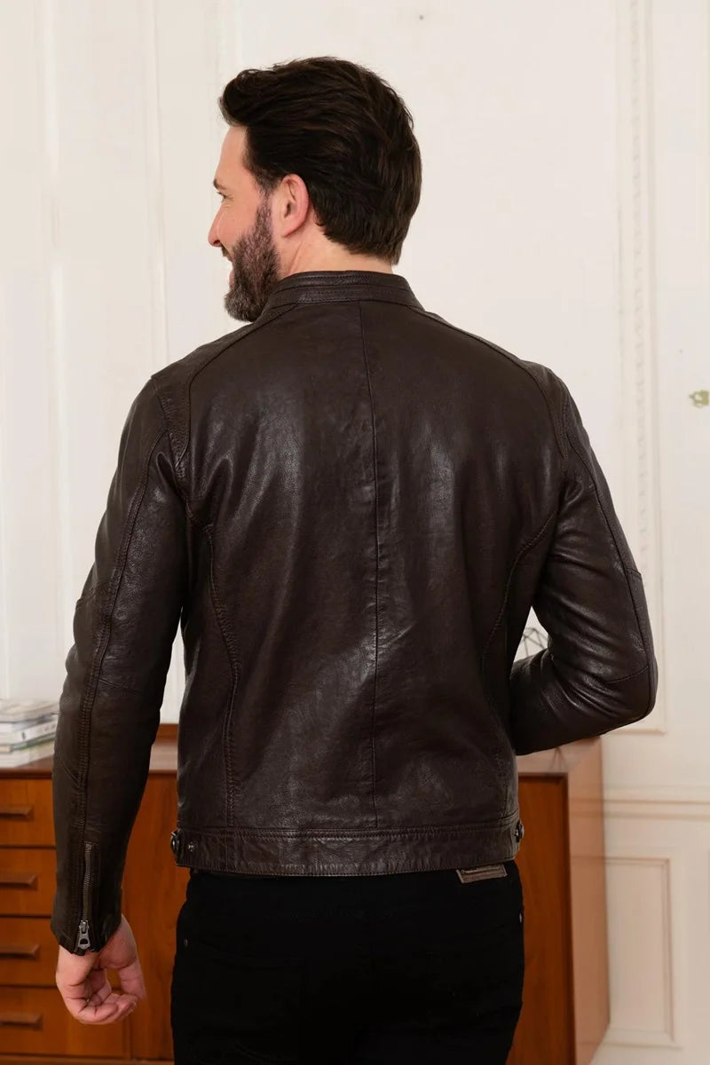 Onyx Men Brown Leather Jacket Taushif