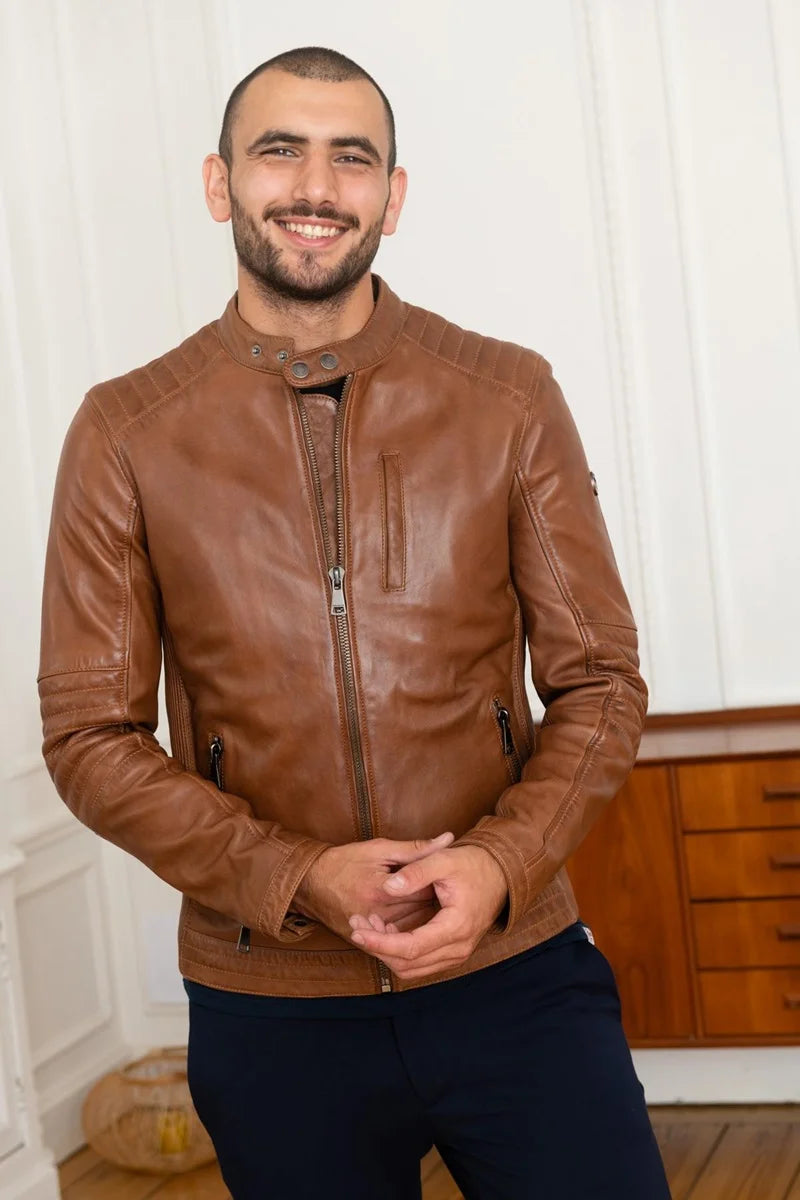 Enforcer Men Brown Leather Jacket Taushif