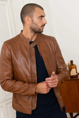 Enforcer Men Brown Leather Jacket Taushif