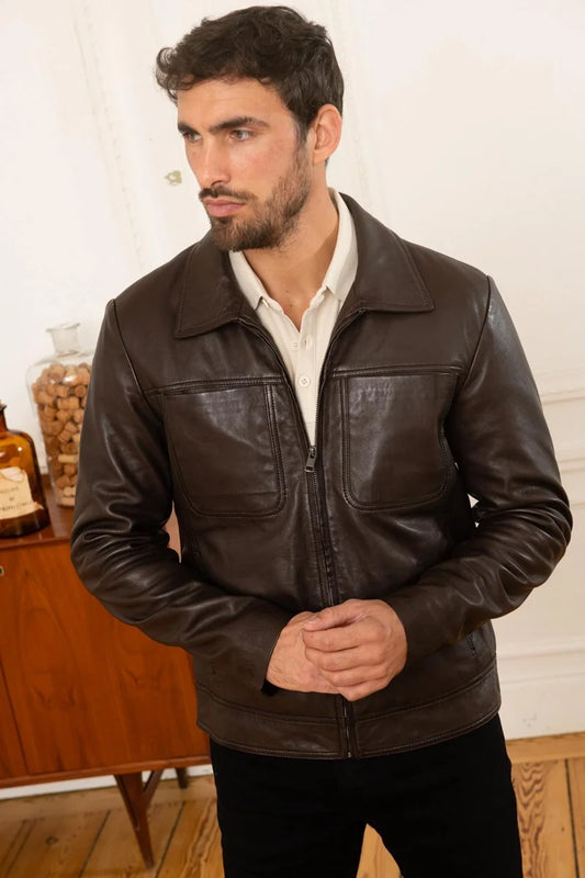 Obsidian Men Brown Leather Jacket Taushif