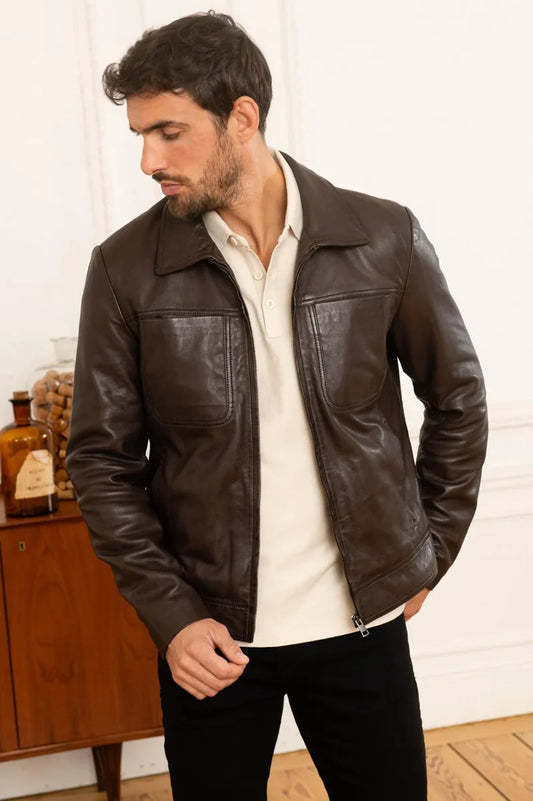 Obsidian Men Brown Leather Jacket Taushif