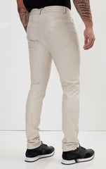 Men Genuine Lambskin Leather Pants Beige - Taushif #