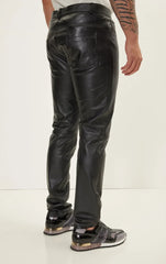 Men Genuine Lambskin Leather Pants Black - Taushif #