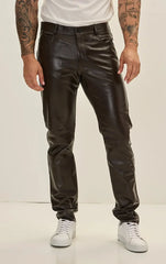 Men Genuine Lambskin Leather Pants Brown - Taushif #