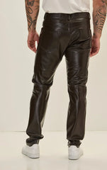 Men Genuine Lambskin Leather Pants Brown - Taushif #