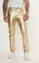 Men Genuine Lambskin Leather Pants Gold - Taushif #