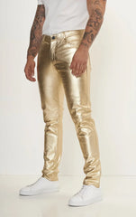 Men Genuine Lambskin Leather Pants Gold - Taushif #