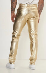 Men Genuine Lambskin Leather Pants Gold - Taushif #