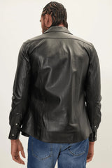 Men Genuine Lambskin Leather Shirt Black - Taushif #