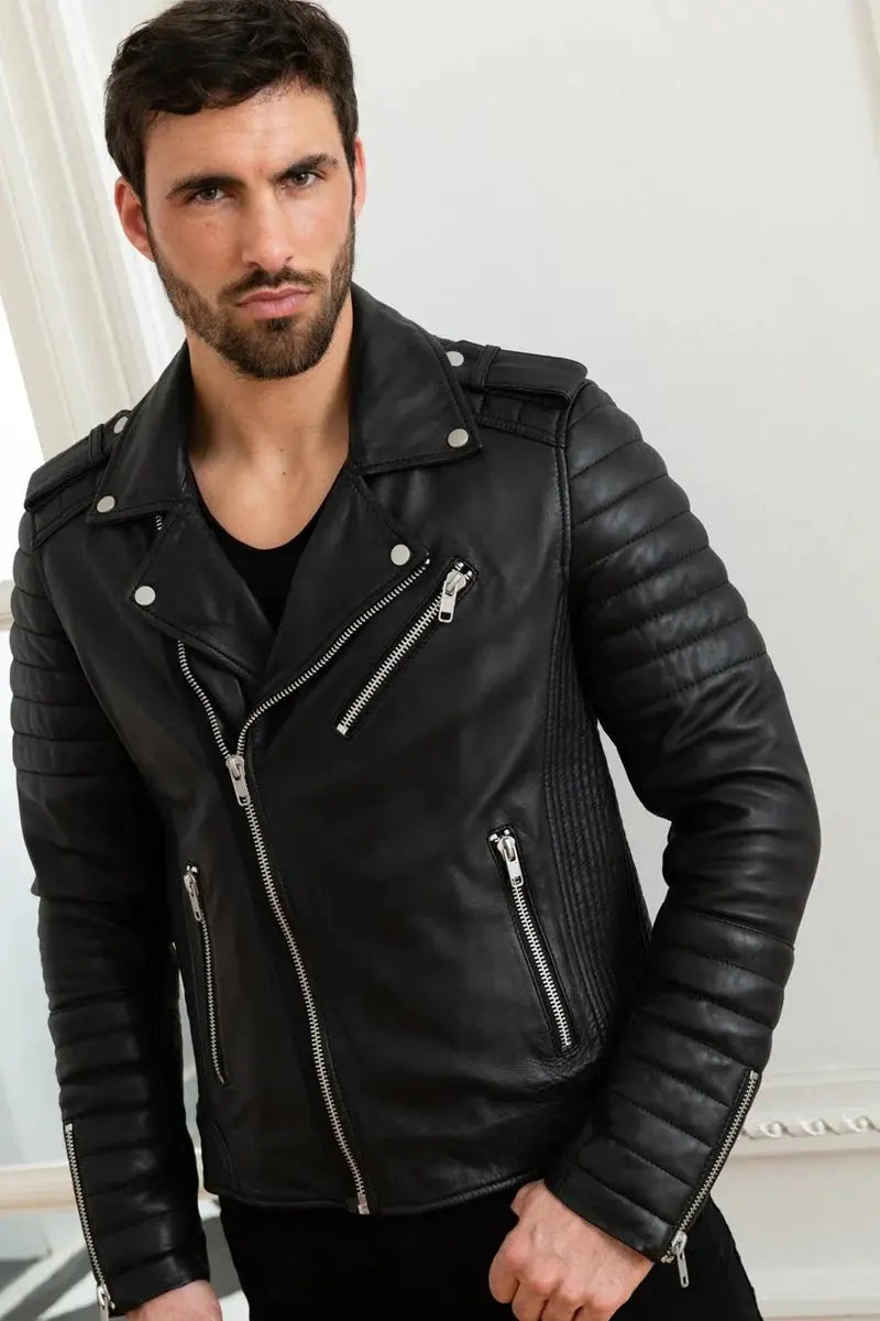 Stallion Men Black Biker Leather Jacket - Taushif #