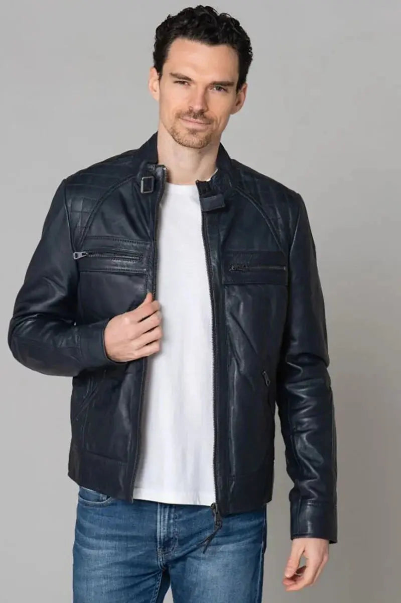 Rebel Men Blue Leather Jacket - Taushif #