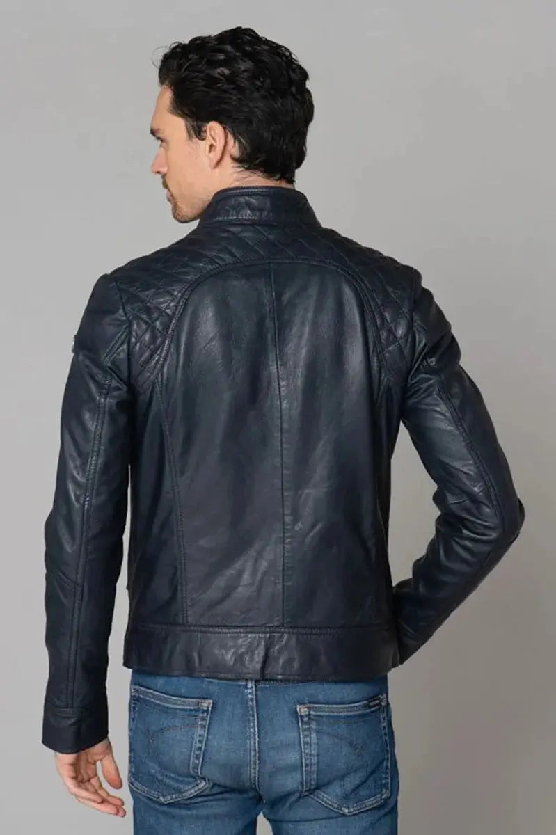 Rebel Men Blue Leather Jacket - Taushif #