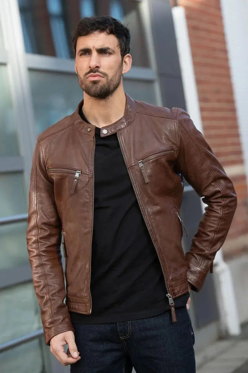 Ironhide Men Brown Leather Jacket - Taushif #