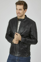 Nordic Men Black Leather Jacket