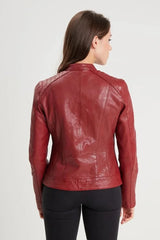 Scarlet Striker Women Red Leather Jacket