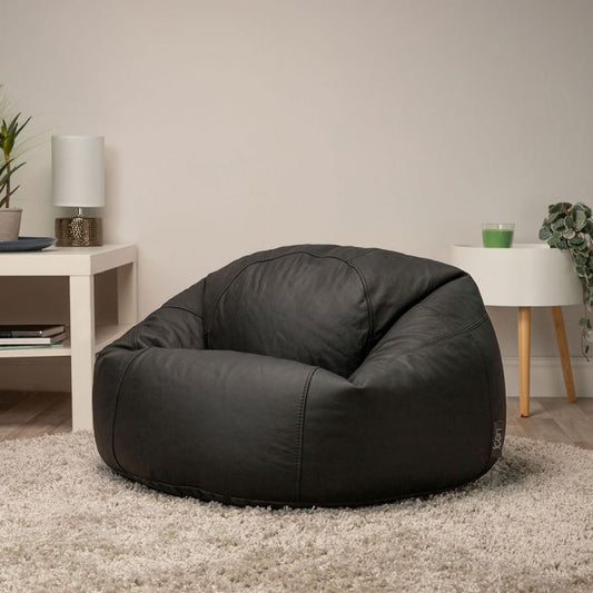 Genuine Leather Lounger Black Bean bag - Taushif #