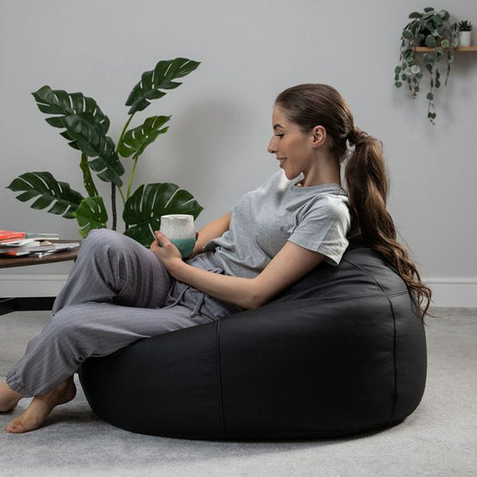 Genuine Leather Lounger Black Bean bag - Taushif #