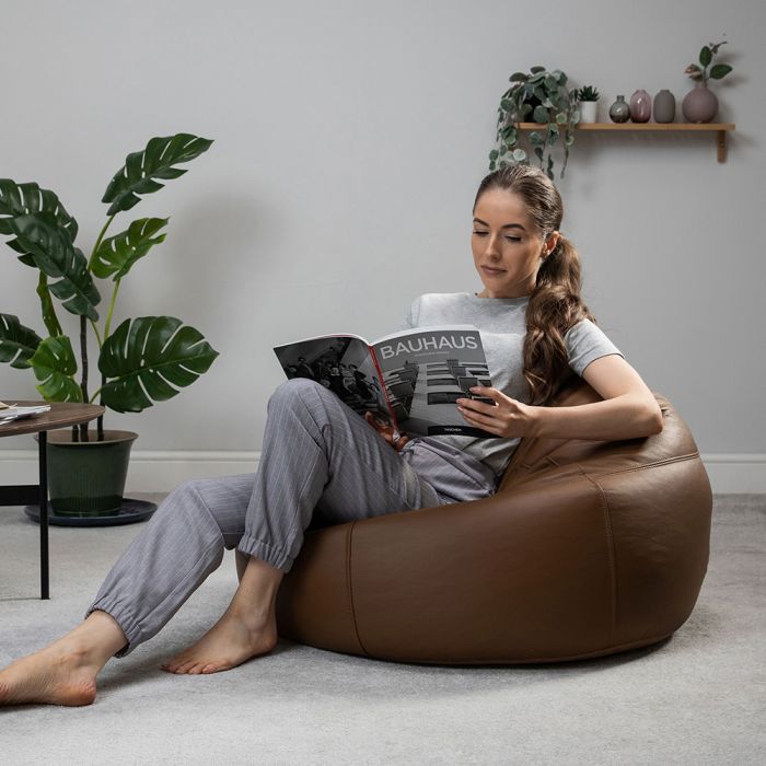 Genuine Leather Lounger Tan Bean bag - Taushif #